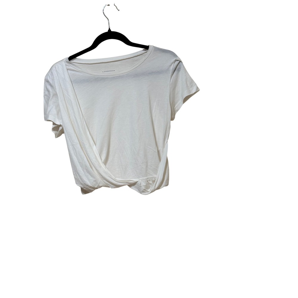 Anthropologie White Twist Front Crop T-Shirt Cotton Modal‎ Blend Womens Small